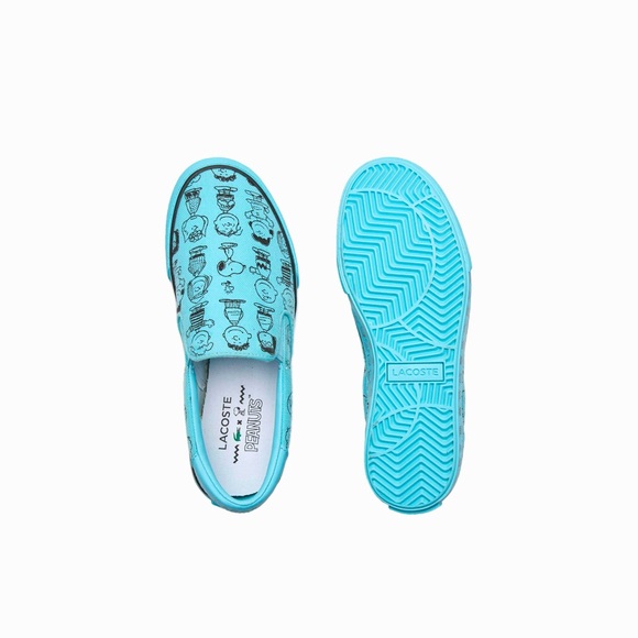 NEW LACOSTE X Sneakers Peanuts Jump Serve Slip-On Shoes BLUE Size 7.5 6Y UNISEX - Picture 5 of 16